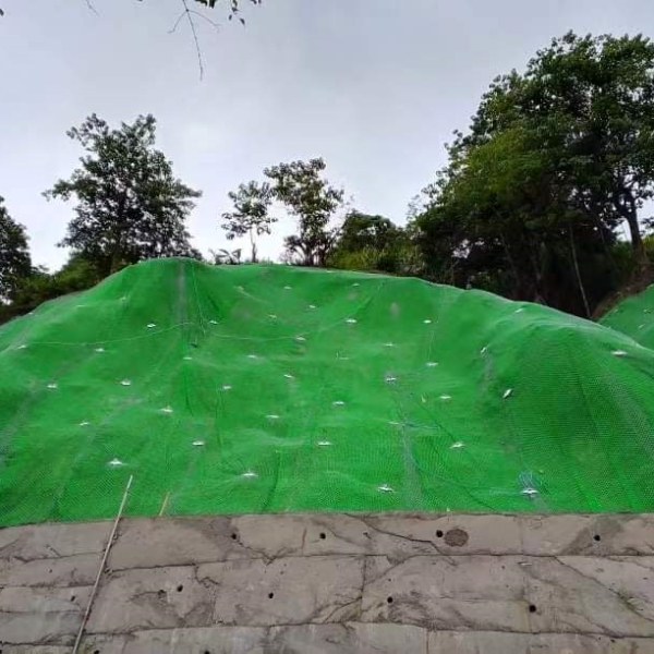 3D geomat is fixed on the slope.