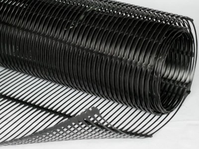 A roll of uniaxial geogrid