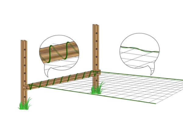 Secure the plastic plant support net onto the post.