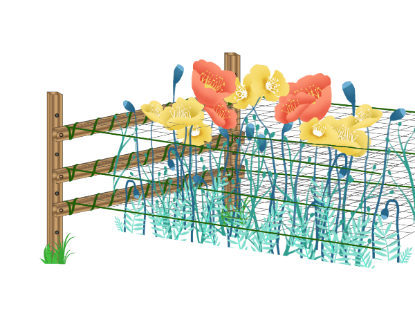 The plastic plant support net provides vertical support for flowers.