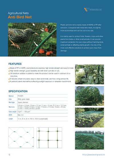 The front cover of anti bird net catalog