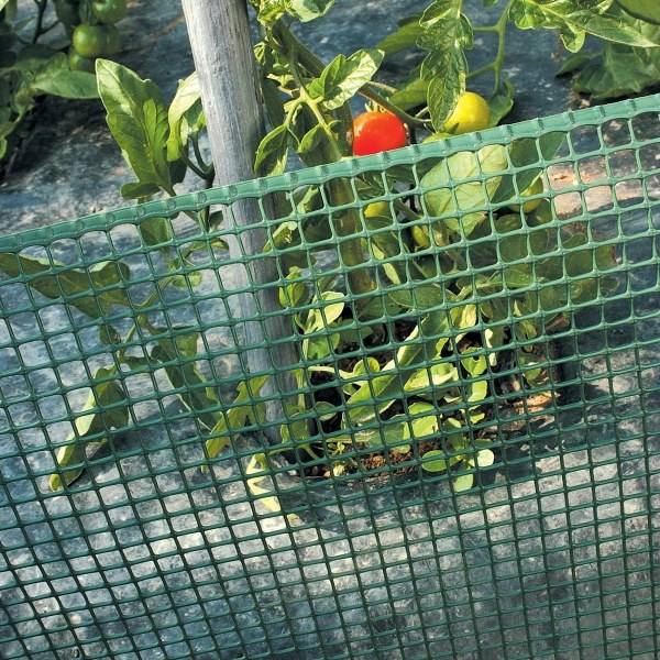 Plastic garden fence is used to protect vegetables and fruits from small animals.