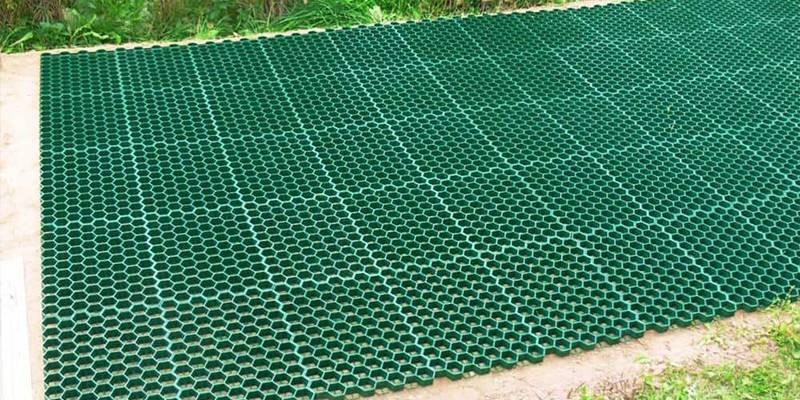The plastic grass paver installation is finished.
