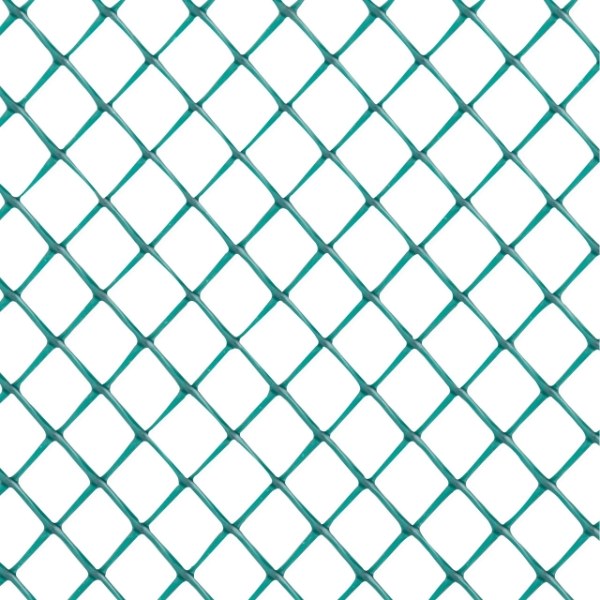 Green diamond plastic poultry bed netting on a white background