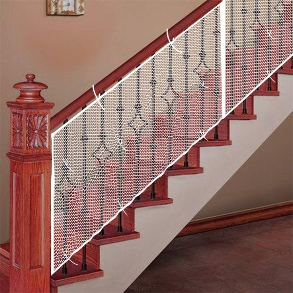 Plastic poultry net is laid on handrails.
