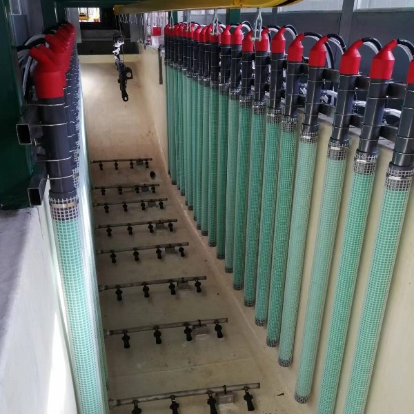 2 rows of green electrophoretic anode tubes are neatly placed.