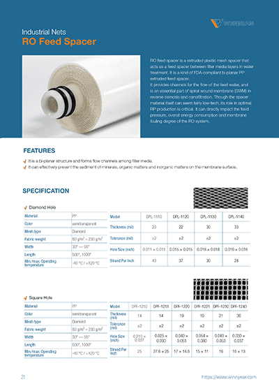 The front cover of RO feed spacer catalog